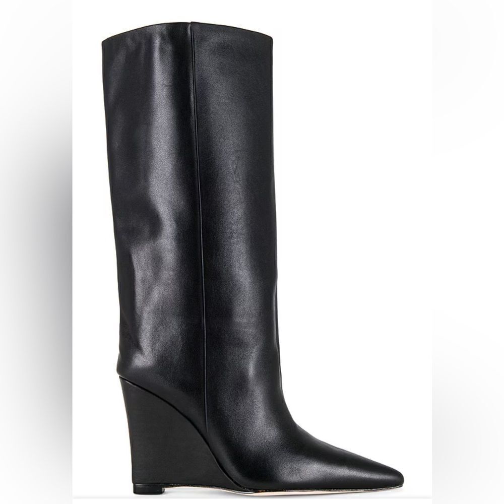 New Raye Revolve Denisse Boots Black Leather Knee High Wedges Shoes Box 9.5